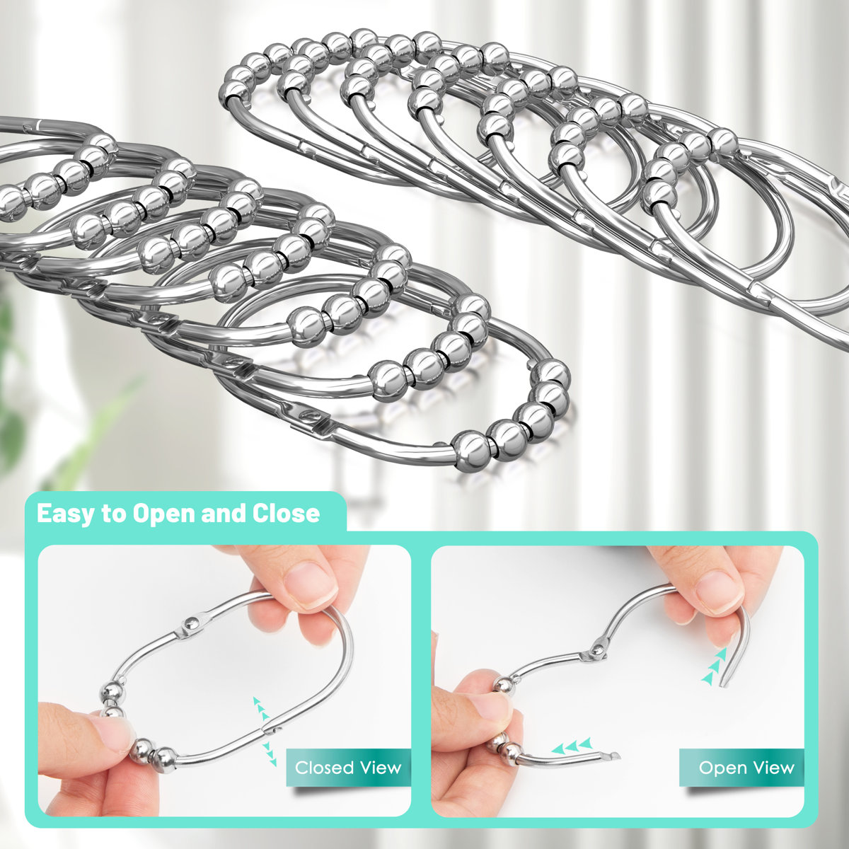 Rust Proof Metal Shower Curtain Hooks Rings (Set of 12)